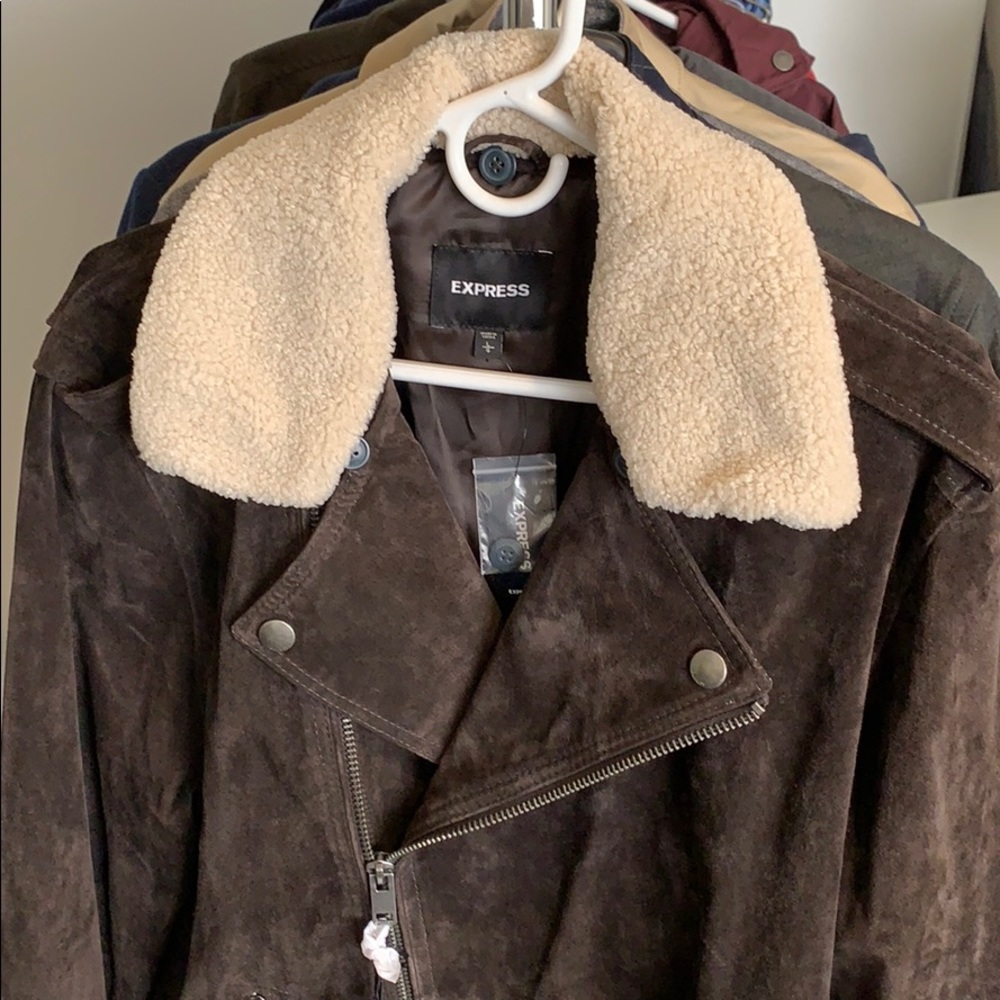 Express Suede Leather Jacket - Shearling collar